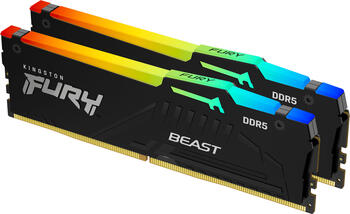 DDR5RAM 2x 32GB DDR5-6000 Kingston FURY Beast RGB schwarz DIMM on-die ECC, CL30-36-36 Kit