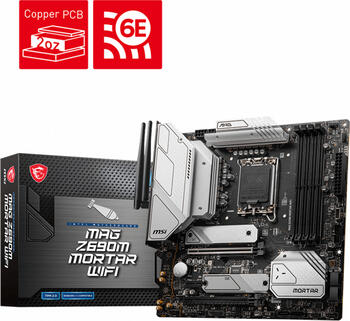 MSI MAG Z690M Mortar WIFI, Sockel 1700, µATX-Mainboard, 4x DDR5 max. 128GB, HDMI 2.1, DisplayPort 1.4, USB-C 3.2