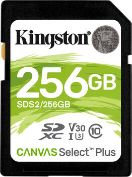 256 GB Kingston Canvas Select Plus SDXC Speicherkarte, lesen: 100MB/s, schreiben: 85MB/s