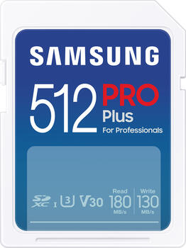 512 GB Samsung PRO Plus for Professionals SDXC Speicherkarte lesen: 180MB/s, schreiben: 130MB/s