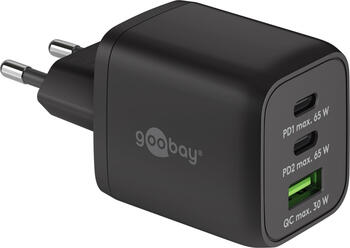 goobay USB-Ladegerät PD Multiport 64753, 65W, 5A, schwarz, 2x USB-C, 1x USB-A, 3 Port