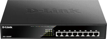 D-Link DGS-1000 Desktop Gigabit Switch, 8x RJ-45, PoE+, Backplane: 16Gb/s, lüfterlos, Metallgehäuse