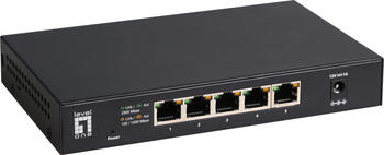 LevelOne GEU Desktop 2.5G Gigabit Switch, 5x RJ-45, Backplane: 2,5Gb/s, lüfterlos, Metallgehäuse