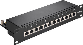 goobay CAT 6a 10-Zoll (25,4 cm) Patch Panel, 12 Port, (1 HE) STP geschirmt, schwarz