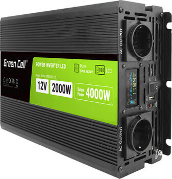 Green Cell KFZ Spannungswandler 12V > 230V 2000W/4000W mit Display