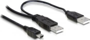 Kabel: USB-Kabel 2x USB2.0 Stecker > USB mini 5-pol Stecker 