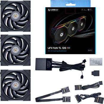 3er-Pack Lian Li Uni Fan TL 120 RGB, 120x124x28mm (BxHxT), 153.1m³/h (90.1 CFM), 33dB(A), Vibrationsdämpfer