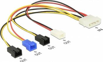 Delock Kabel Stromversorgung Molex 4 Pin Stecker > 4 x 2 Pin Lüfter (12 V / 7 V / 5 V) 20 cm