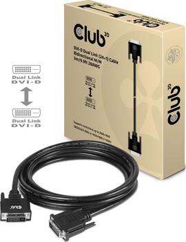 CLUB3D DVI-D Dual Link 24+1 M/M Cable 3m/9.84ft Bidirectional 28AWG