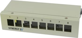 Patch Panel 8xTP, CAT6A, incl.Keystone, Short mit Kabelklemme, Aufputz Metall, Lichtgrau, Synergy 21,