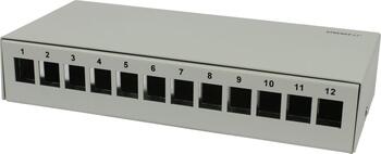 Patch Panel 12xTP, CAT6A, incl.Keystone, Short mit Kabelklemme, Aufputz Metall, Lichtgrau, Synergy 21,