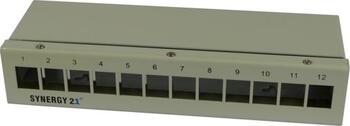 Patch Panel 12xTP, CAT6A, incl.Keystone, Short mit Kabelklemme, Aufputz Metall, Lichtgrau, Synergy 21,