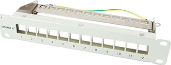 Patch Panel 12xTP,CAT6A, incl.Keystone Short mit Kabelklemme, 10", Lichtgrau, Synergy 21,