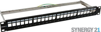 Patch Panel 24xTP,CAT6A, incl.Keystone Short mit Kabelklemme , 19", 1HE(t152mm), Schwarz, Synergy 21,