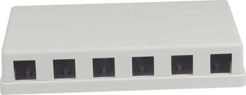 Patch Panel 6xTP, CAT6A, incl.Keystone Slim-line/Short mit Staubschutzklappe, Aufputz ABS, Weiss, Synergy 21,