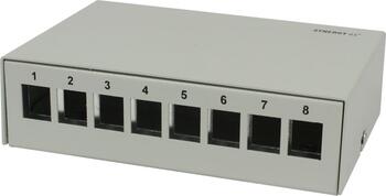 Patch Panel 8xTP, CAT6A, incl.Keystone, Slim-line/Short mit Staubschutzklappe, Aufputz Metall, Lichtgrau, Synergy 21,