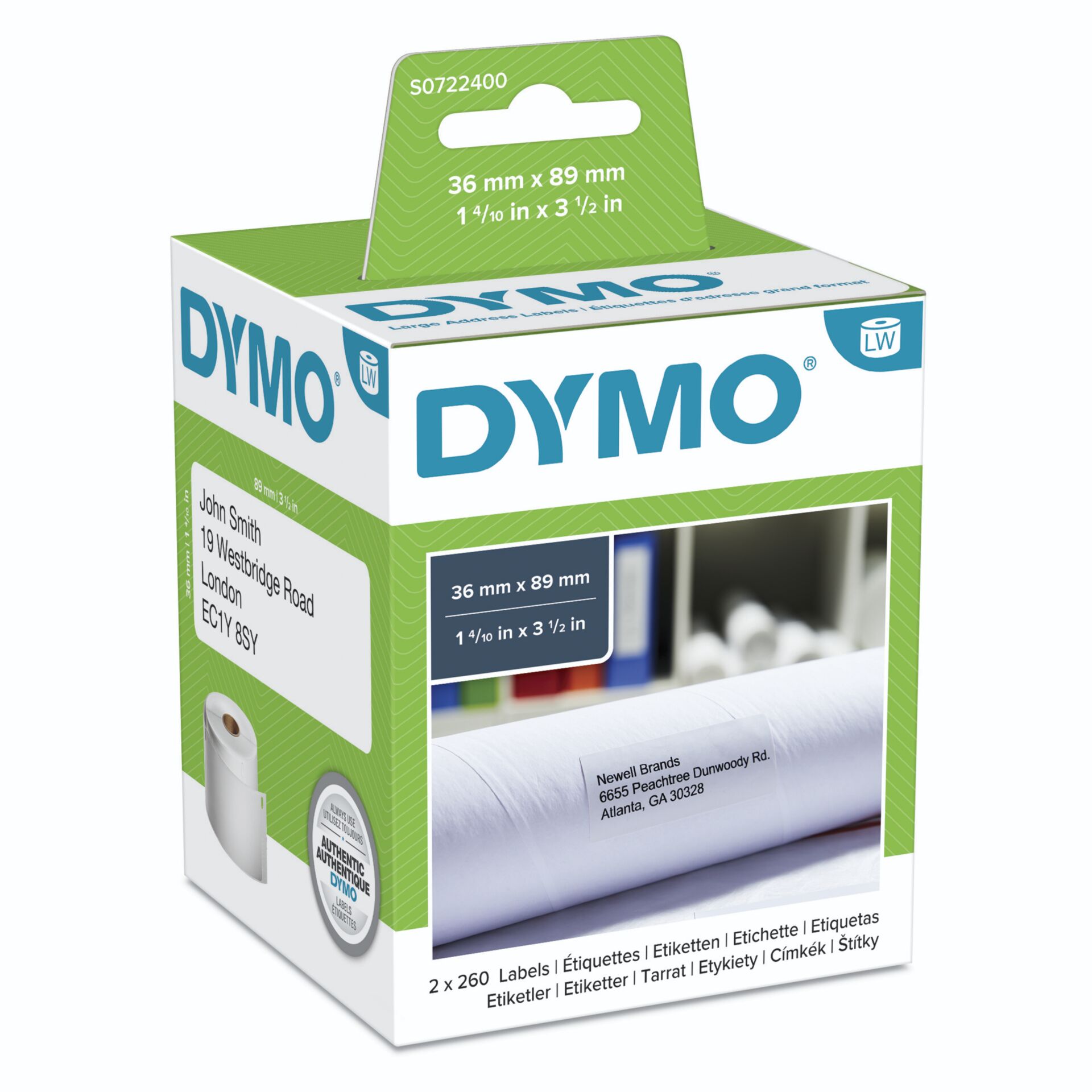 Dymo Etiketten LabelWriter 99012, 89x36mm, weiß, 2 Rollen 