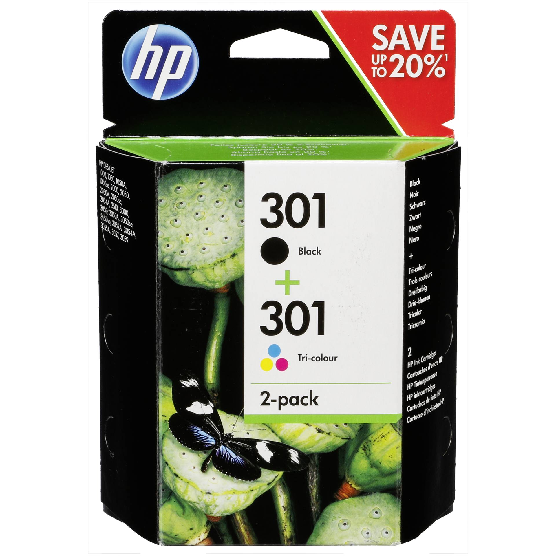 HP 301 Druckkopf mit Tinte 2er-Pack schwarz/farbig Original 190 Seiten schwarz, 165 Seiten farbig