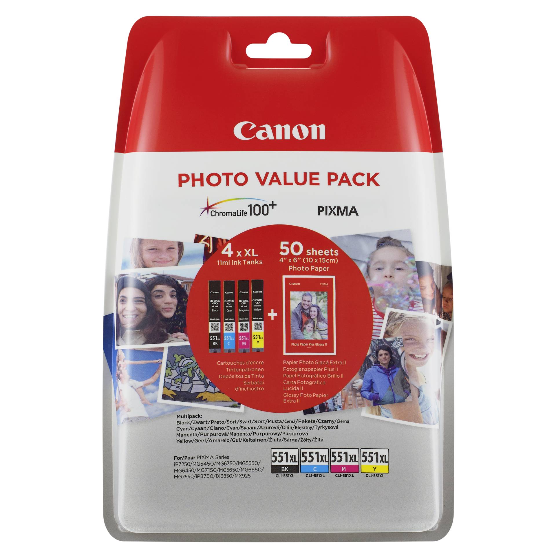 Canon Multipack CLI-551 XL schwarz/dreifarbig inkl. PP-201 