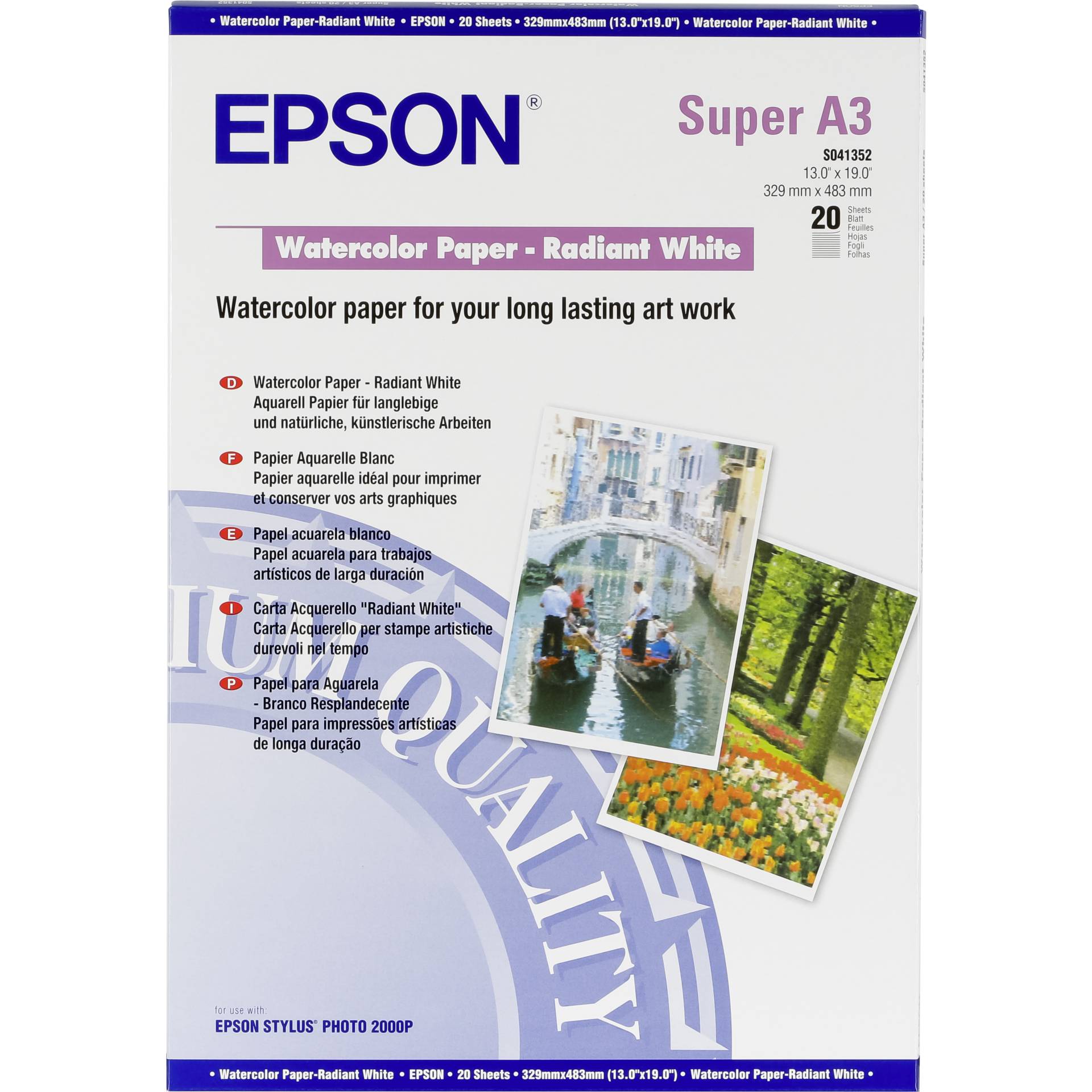 Epson WaterColor Paper – Radiant White, DIN A3+, 190 g/m, 20 Blatt