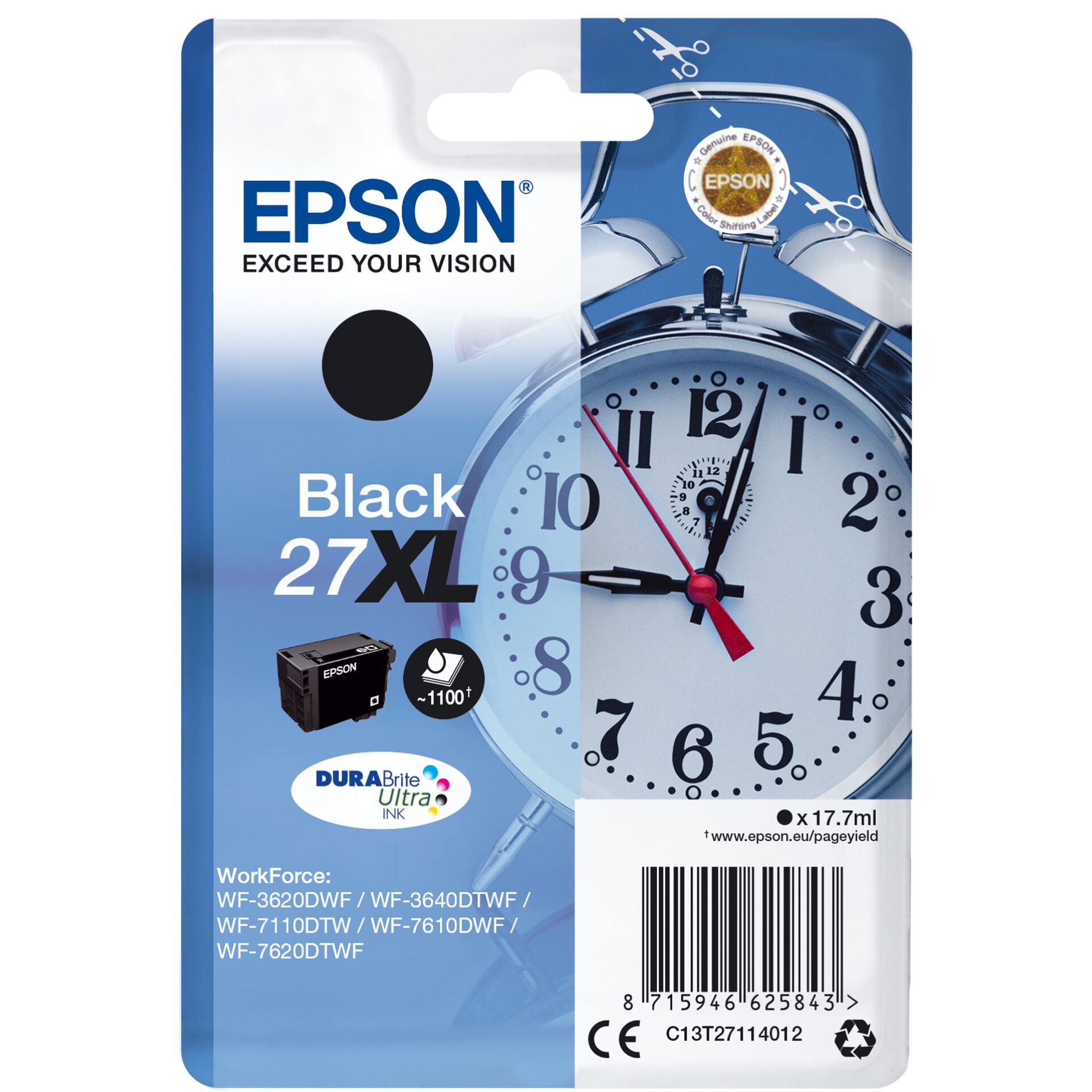 Epson Tinte 27 XL schwarz, 17.7ml 1100 Seiten Tintenpatrone 