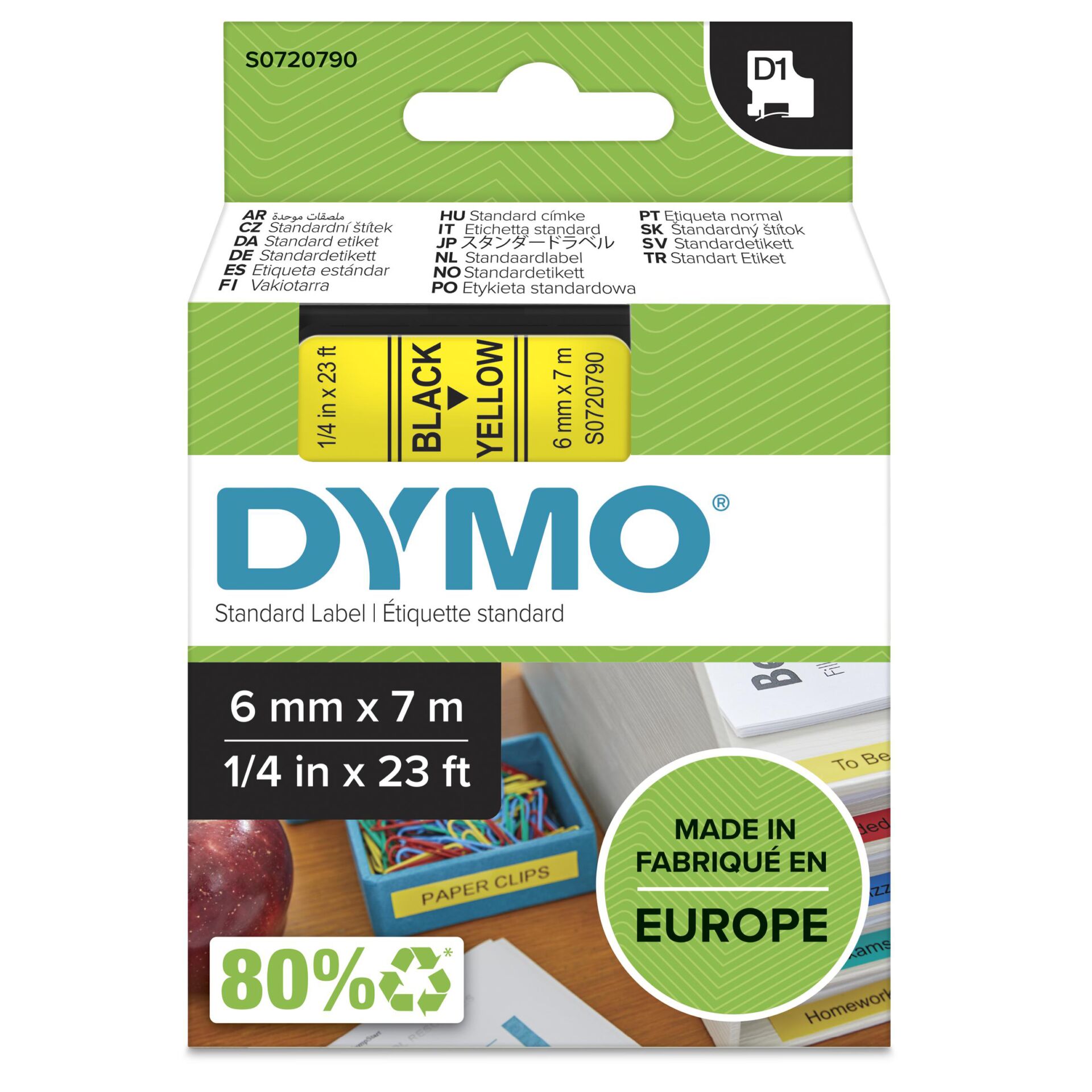 DYMO D1 - Standardetiketten - Schwarz auf Gelb - 6mm x 7m