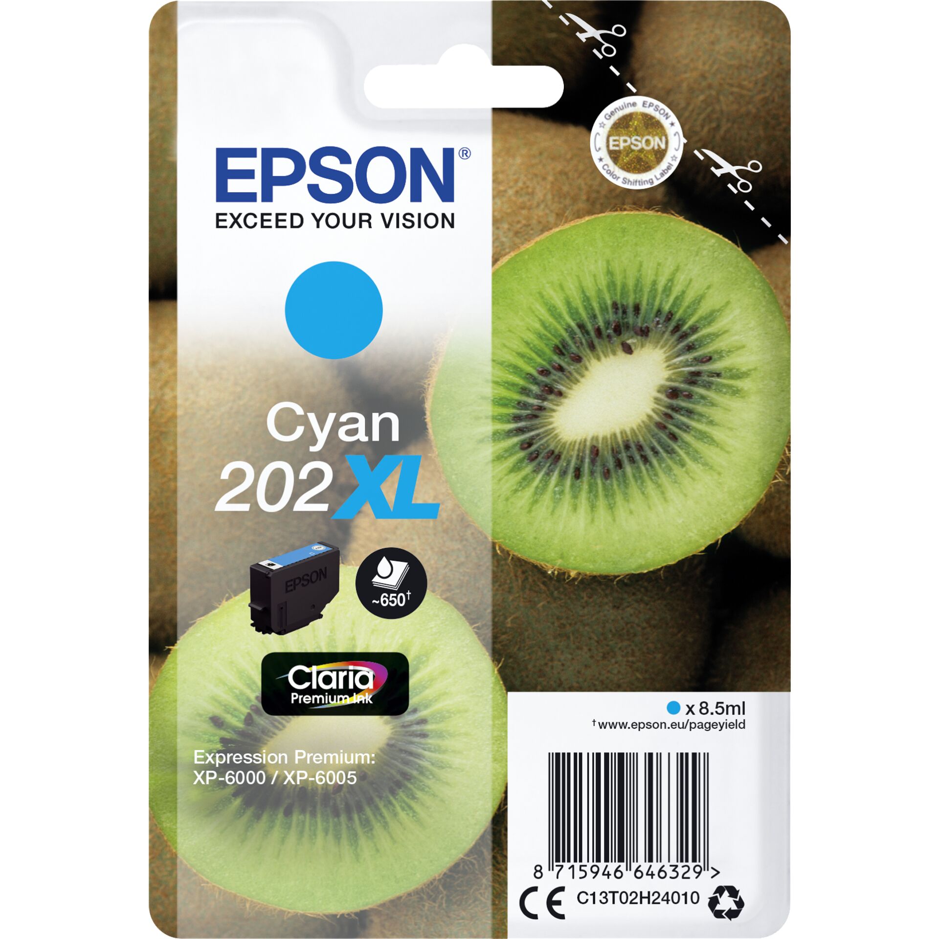 Epson Kiwi Singlepack Cyan 202XL Claria Premium Ink