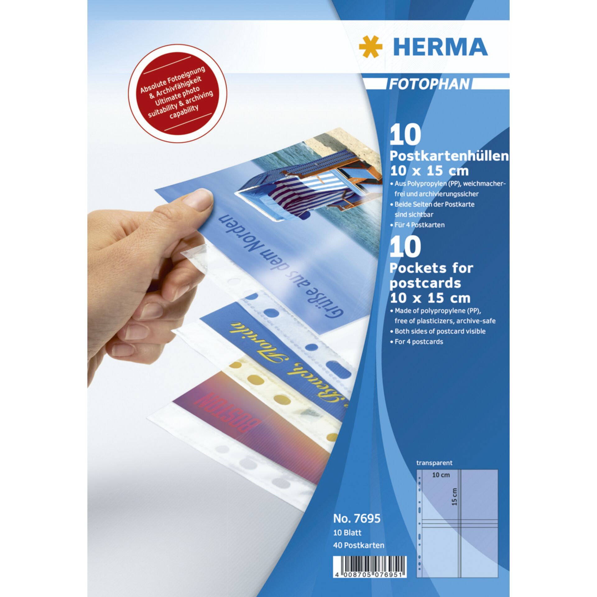 Herma Postkartenhüllen     10x15 10x4 Blatt transparent      7695