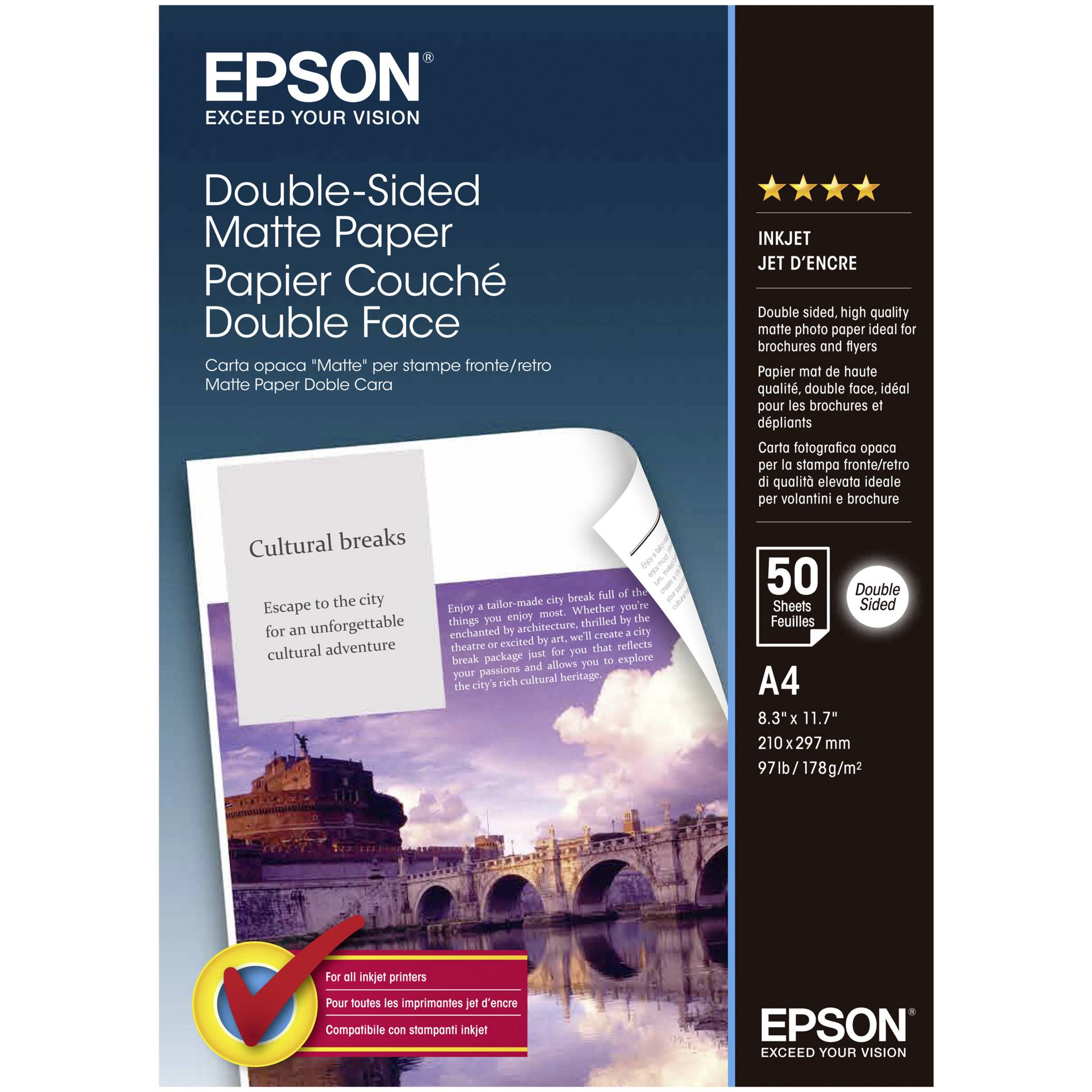 50 Blatt Epson Double Sided Matte Papier A4, 178g/m² 