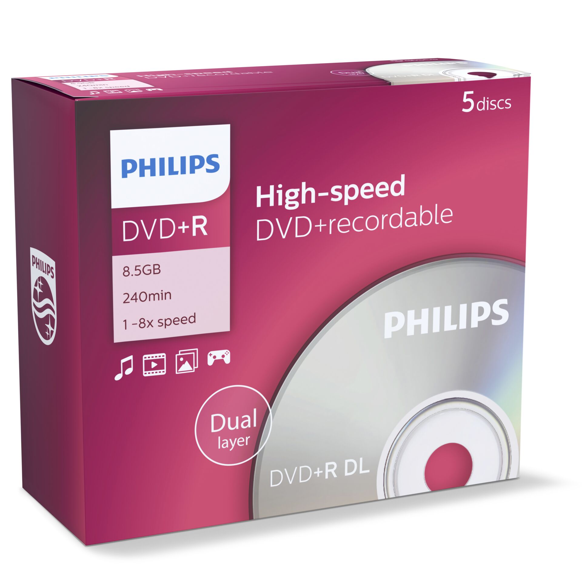 1x5 Philips DVD+R 8,5GB DL 8x JC