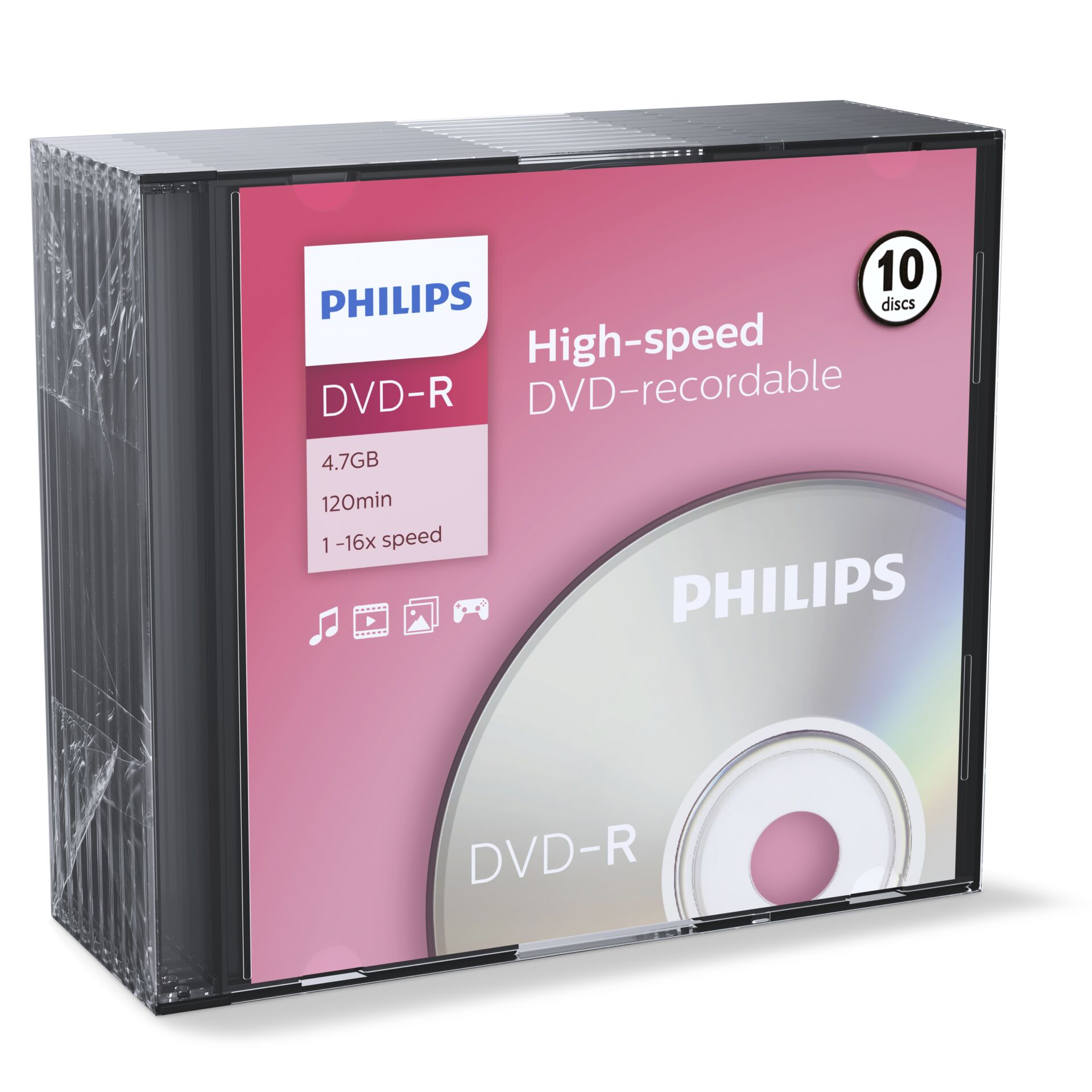 1x10 Philips DVD-R 4,7GB 16x SL