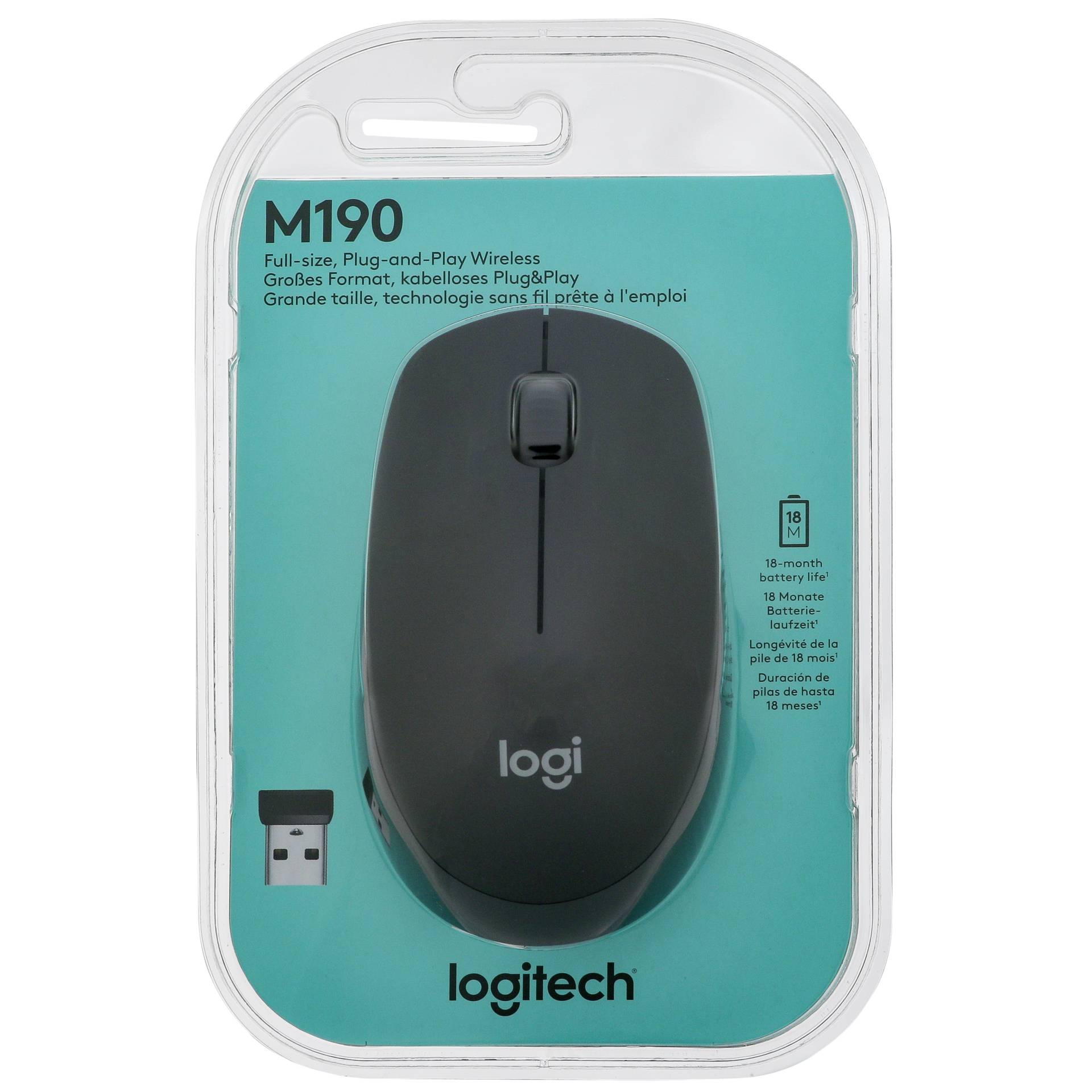 Logitech M190 Full-Size Wireless Mouse dunkelgrau, USB 