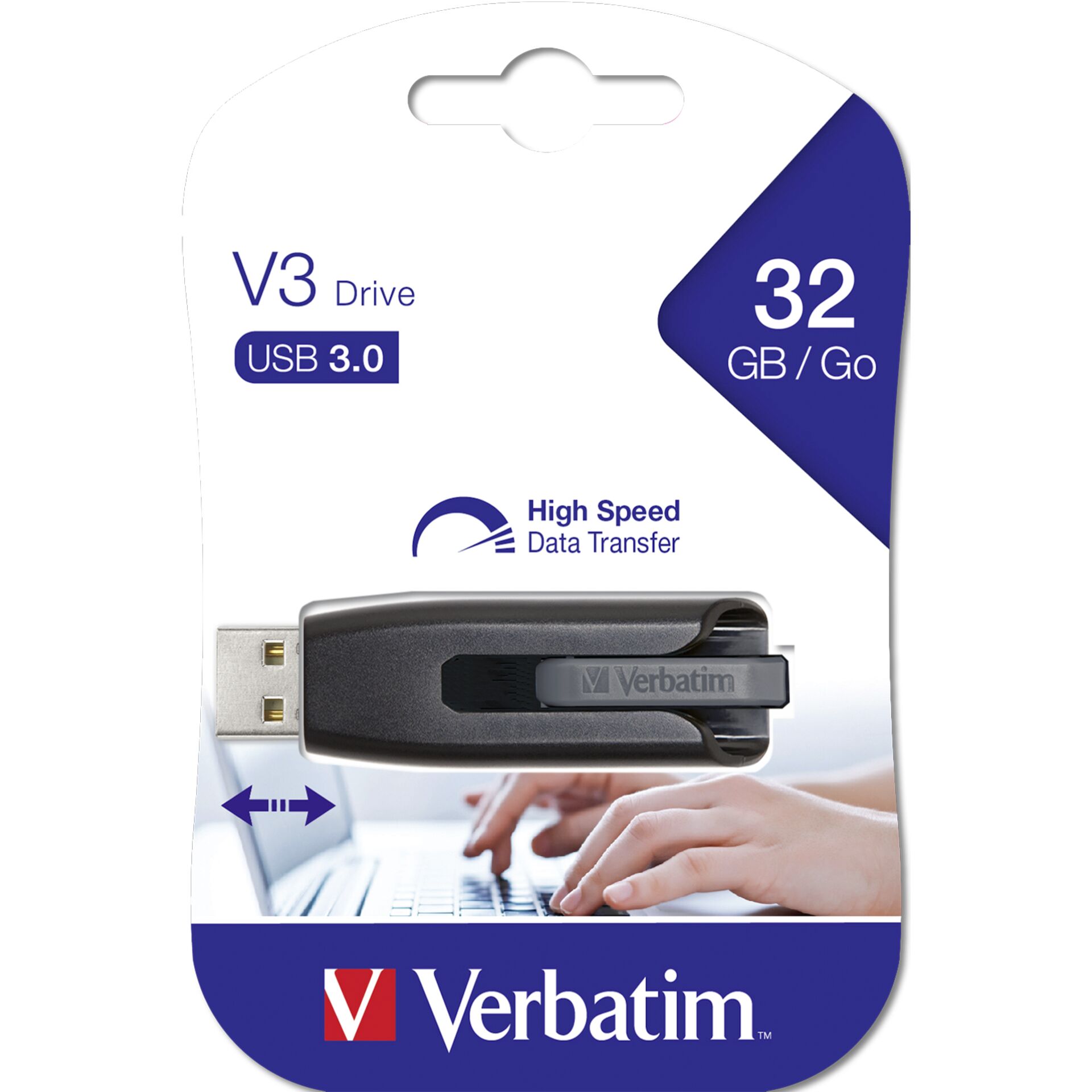 32 GB Verbatim Store  n  Go V3 schwarz, USB 3.0 Stick lesen: 80MB/s, schreiben: 25MB/s