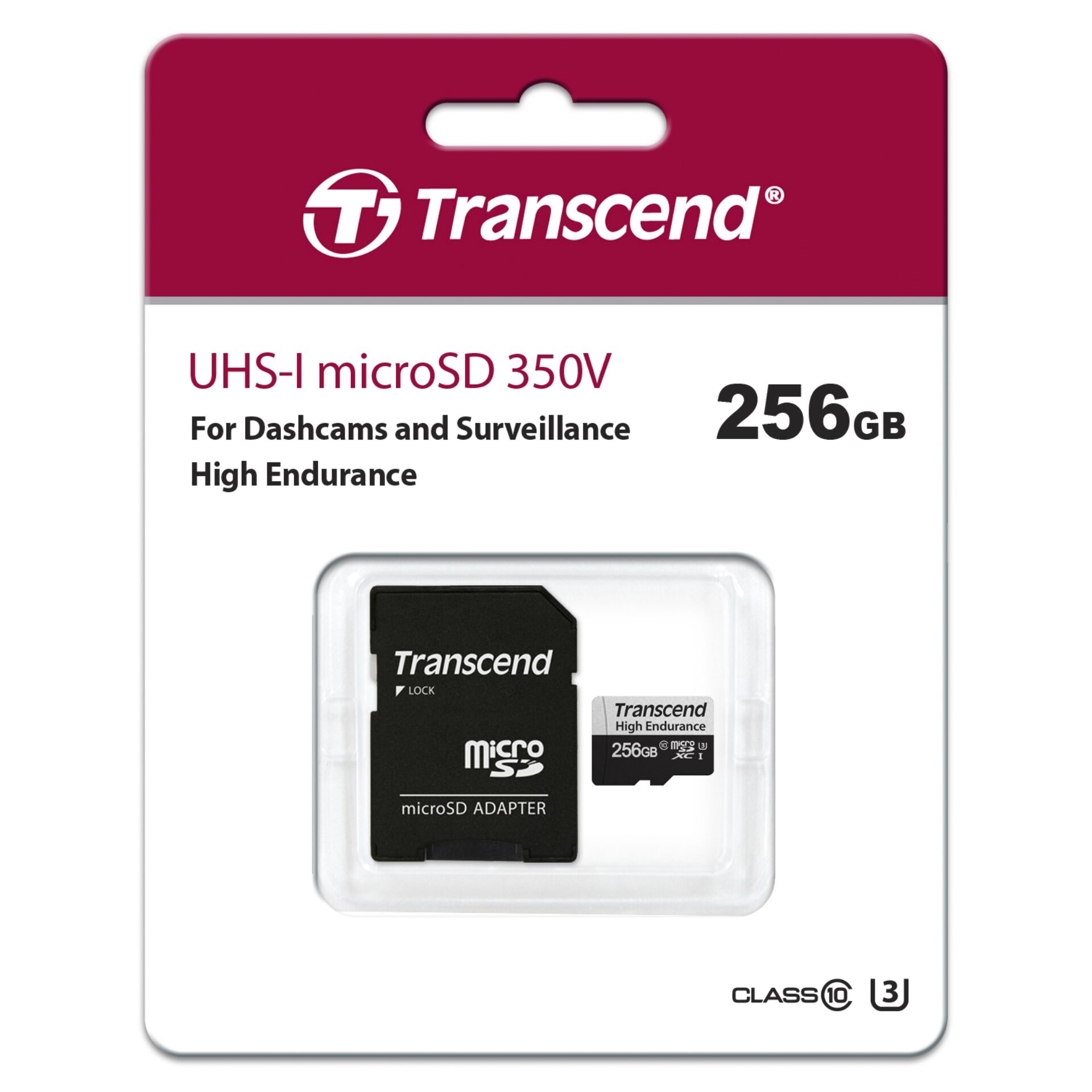 256 GB Transcend High Endurance 350V microSDXC Kit Speicherkarte, lesen: 95MB/s, schreiben: 45MB/s