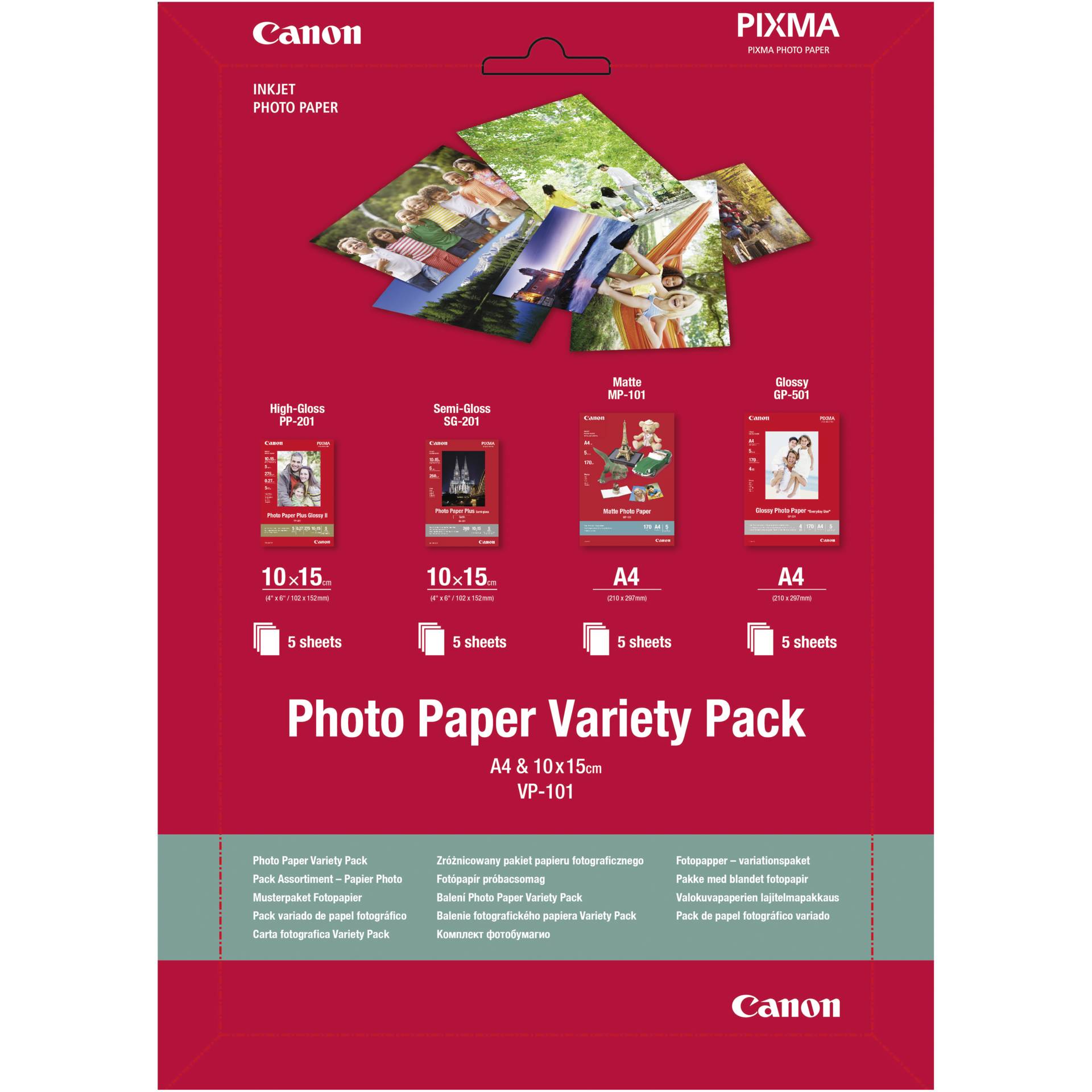 Canon VP-101 Fotopapier Musterpaket Postkarte und A4 – 20 Blatt