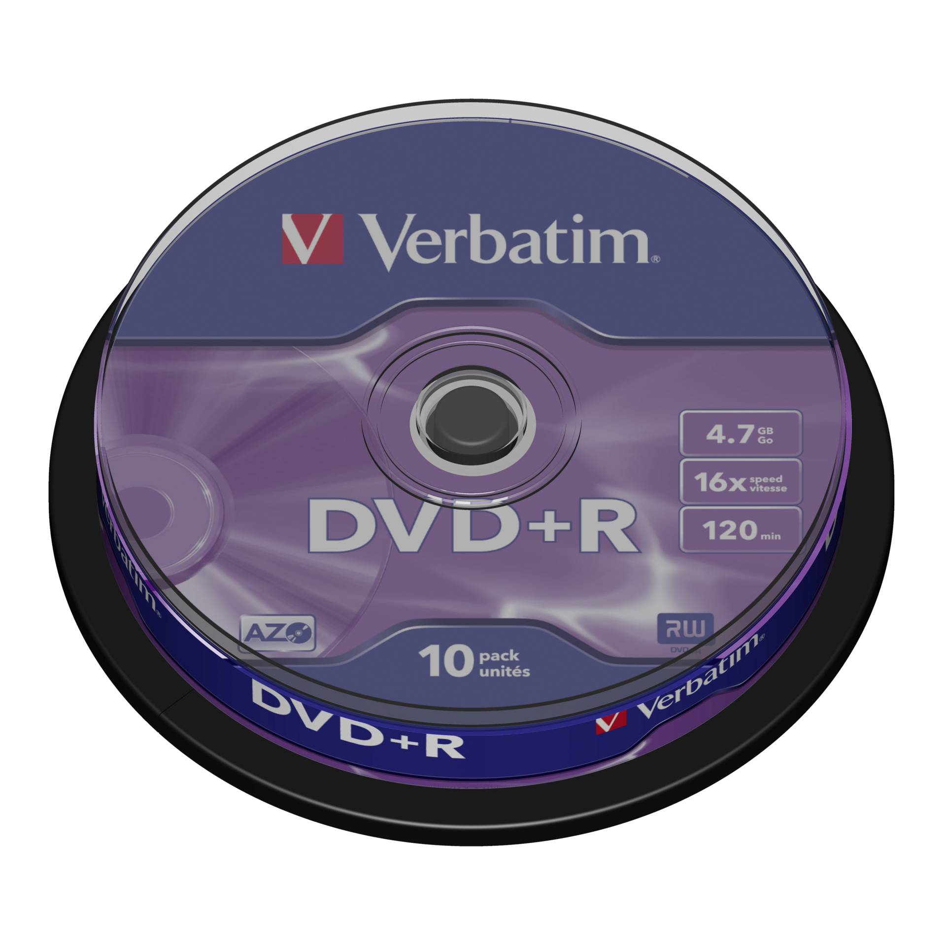 1x10 Verbatim DVD+R 4,7GB 16x Speed, matt silver Cakebox