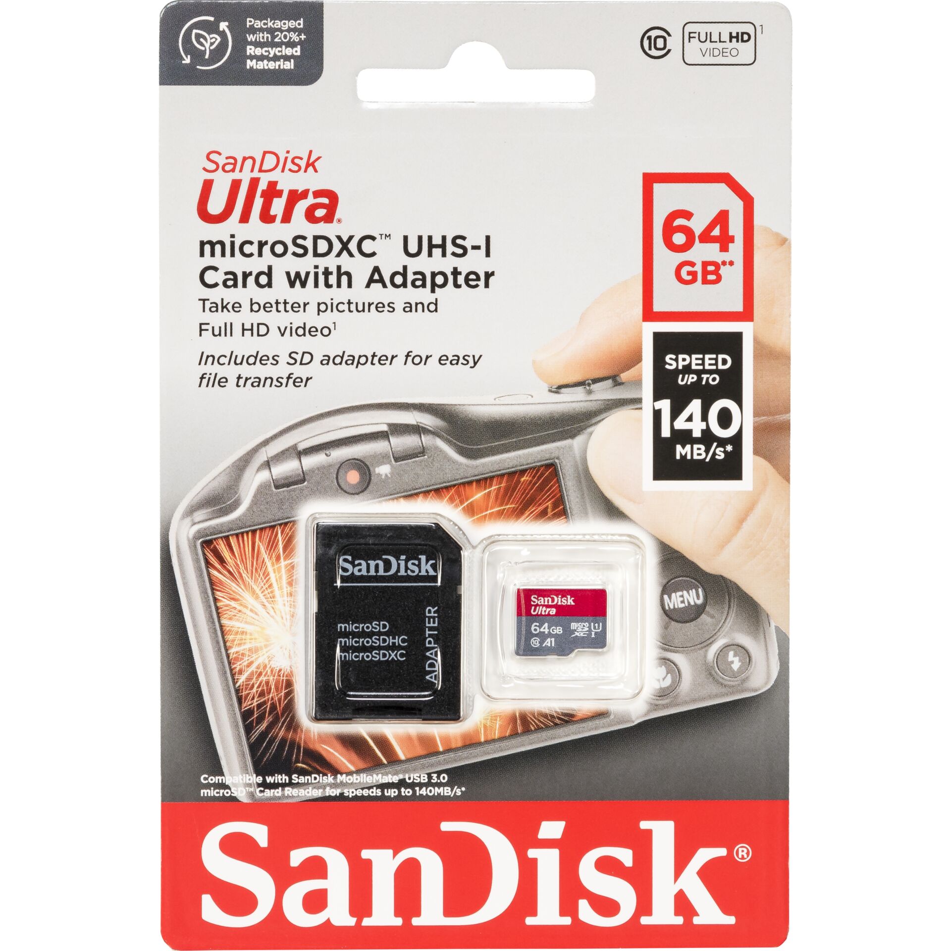 64 GB SanDisk Ultra microSDXC Kit Speicherkarte, lesen: 140MB/s