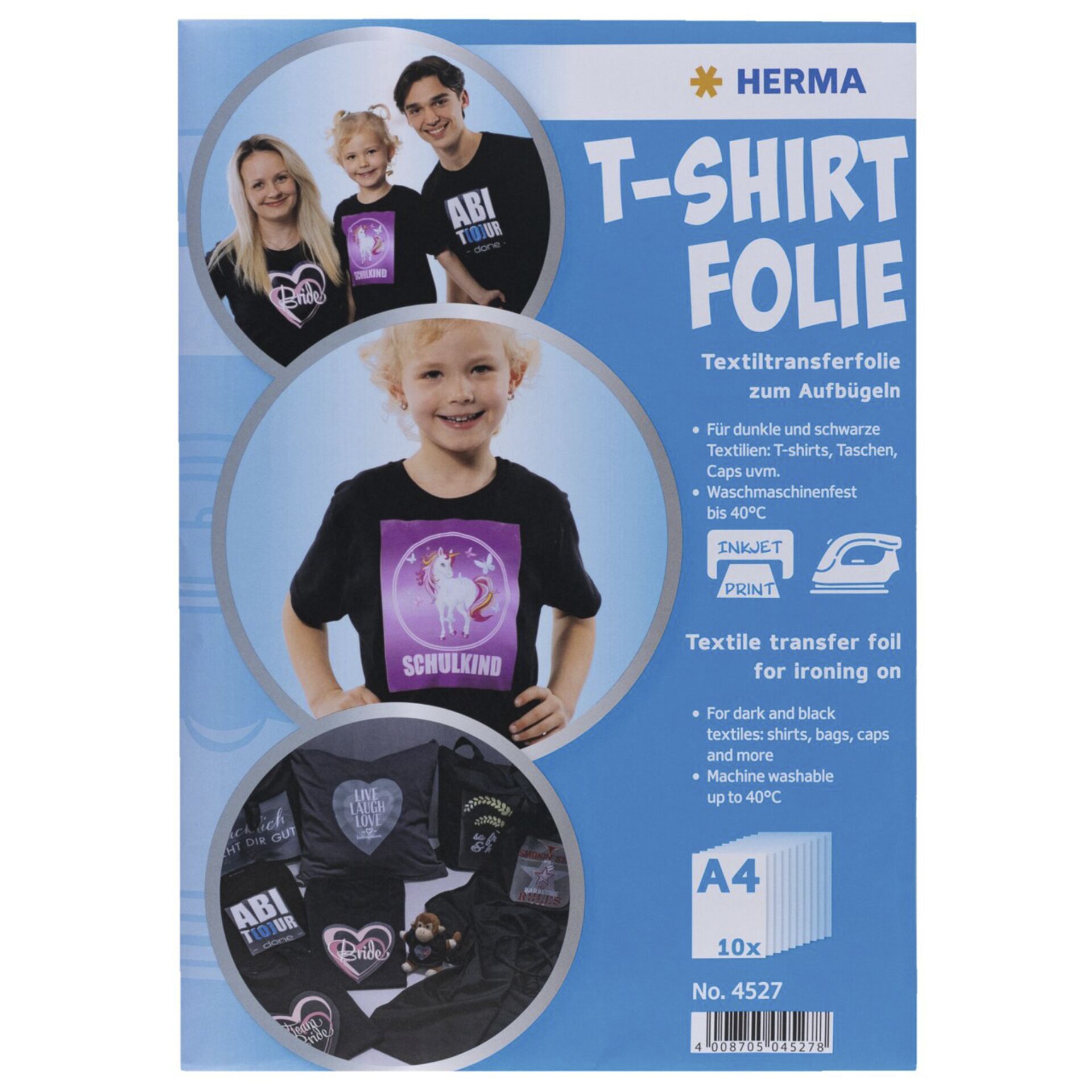 Herma T-Shirt Folie A4 f. dunkle + schwarze Textilien 10 Bl. 4527