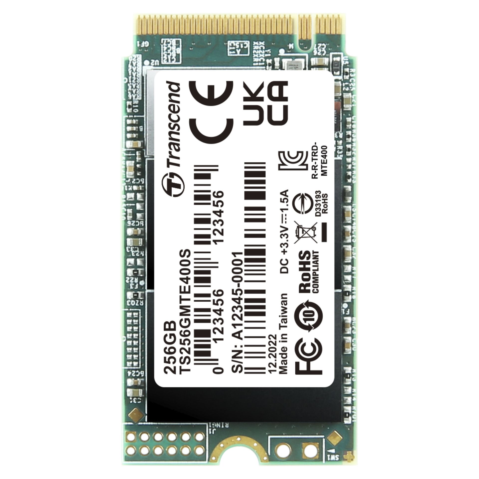 256 GB SSD Transcend MTE400S SSD, M.2/M-Key (PCIe 3.0 x4), lesen: 2000MB/s, schreiben: 1000MB/s SLC-Cached, TBW: 1