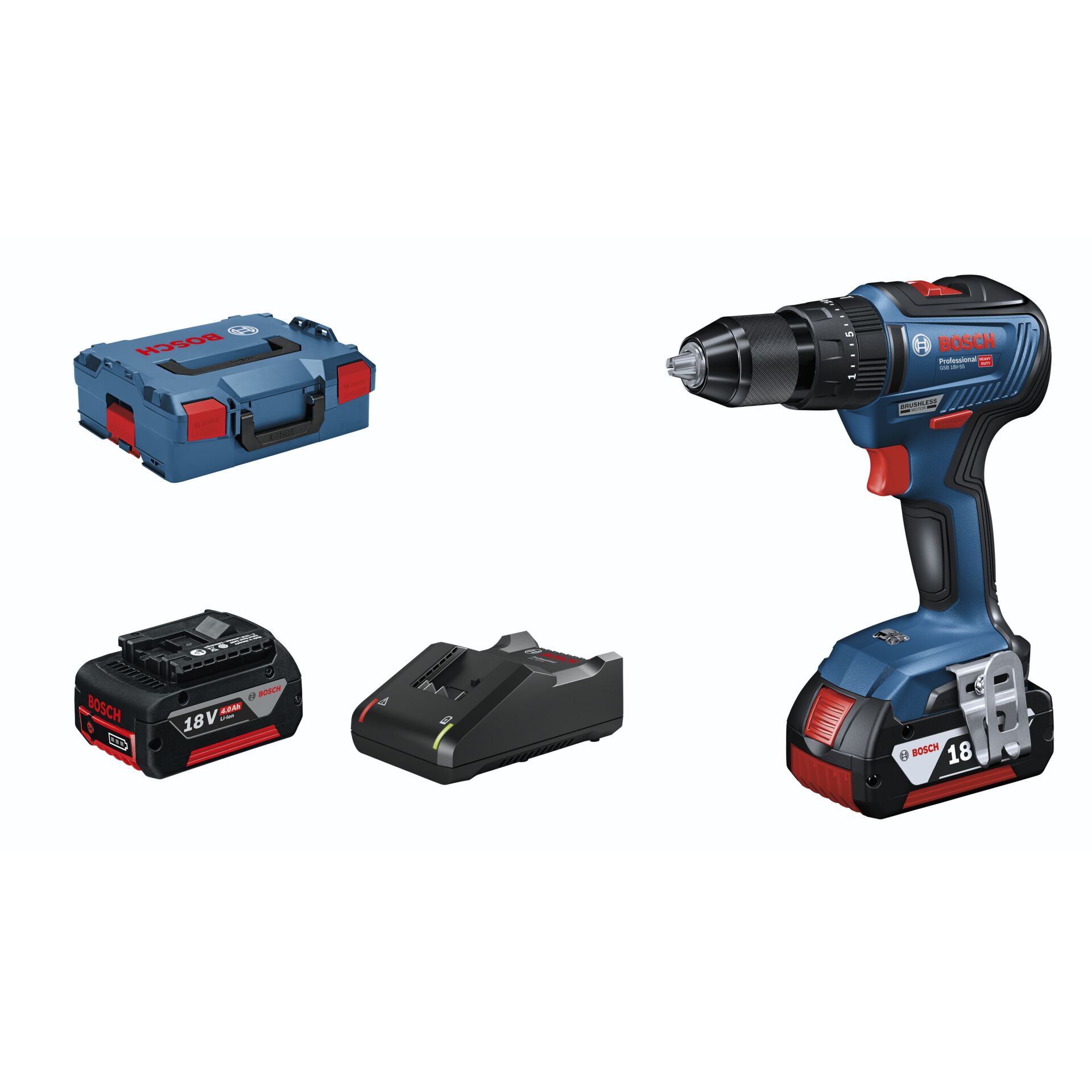 Bosch Professional GSB 18V-55 Akku-Schlagbohrschrauber inkl. Koffer + 2 Akkus 4.0Ah