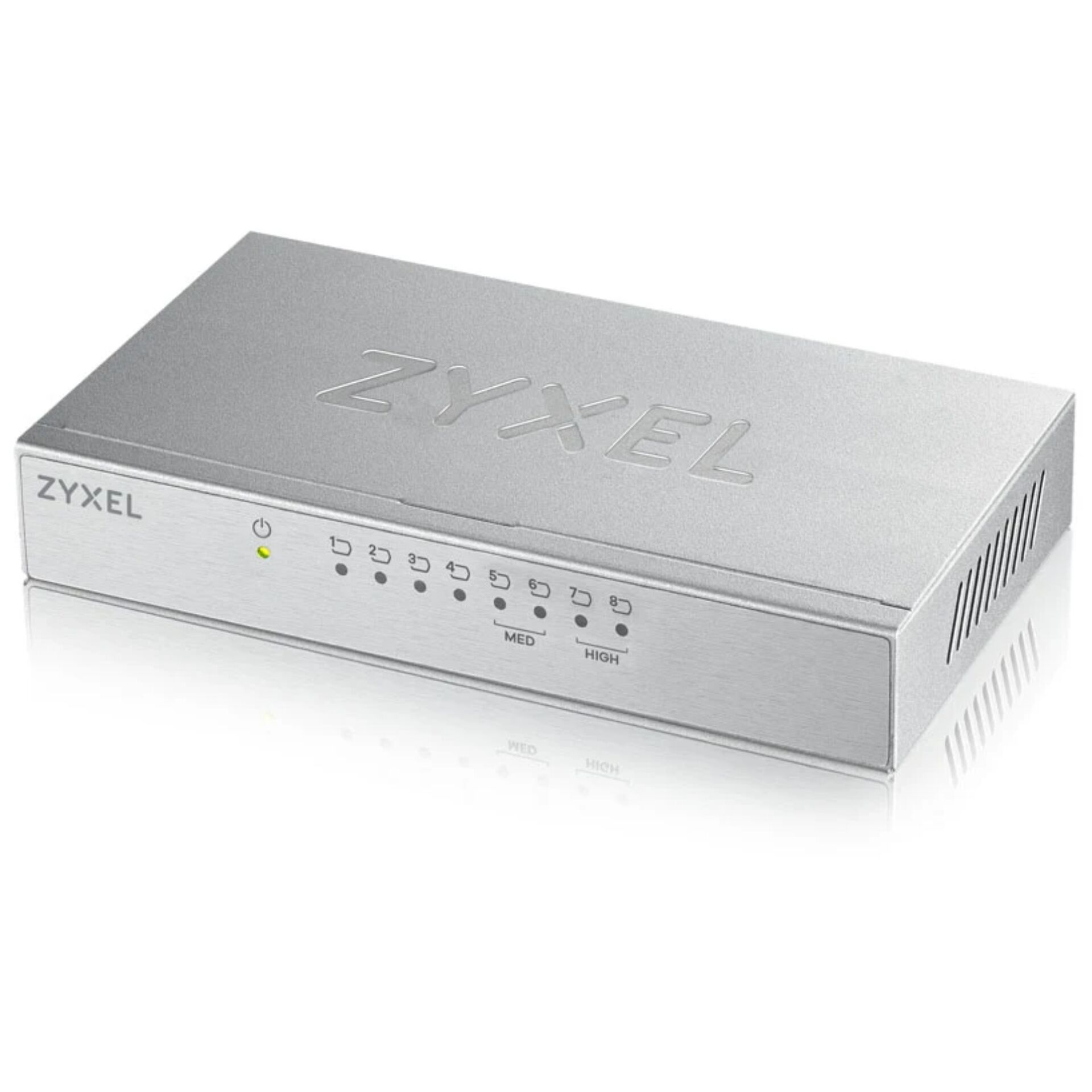 ZyXEL GS-108 Desktop Gigabit Switch, 8x RJ-45, Rev.3, Backplane: 16Gb/s, lüfterlos, Metallgehäuse