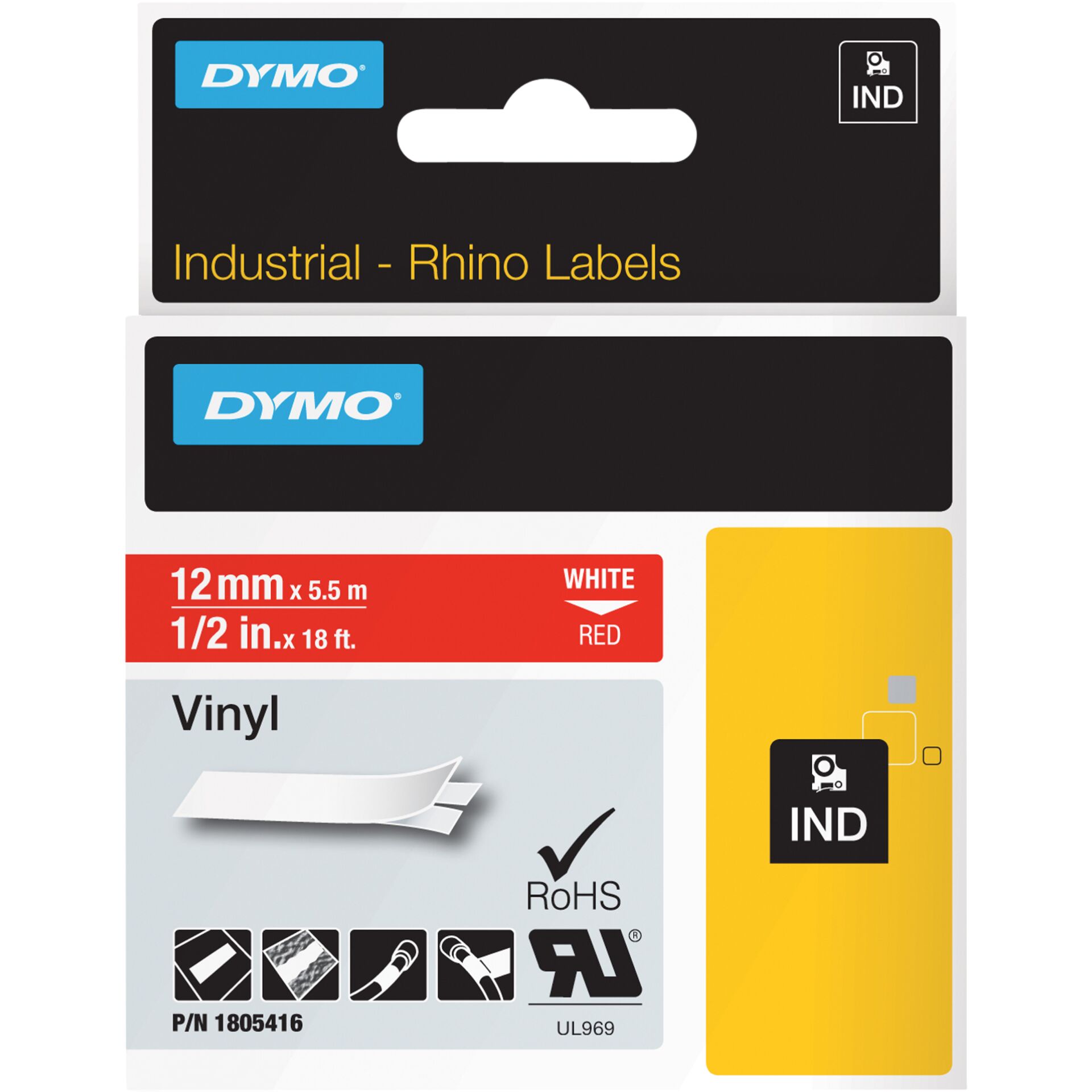 Dymo ID1 Industrial Rhino Pro Beschriftungsband, 12mm, weiß/rot