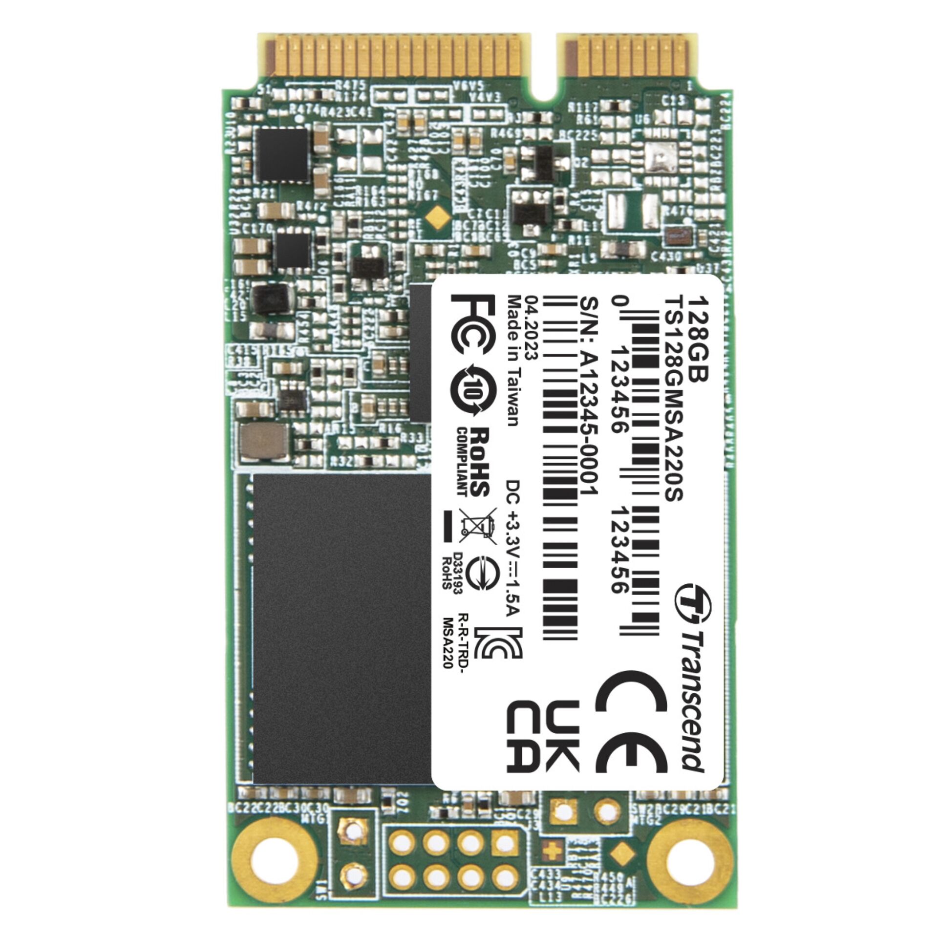 128 GB SSD Transcend MSA220S, mSATA 6Gb/s, lesen: 560MB/s, schreiben: 500MB/s SLC-Cached, TBW: 41TB