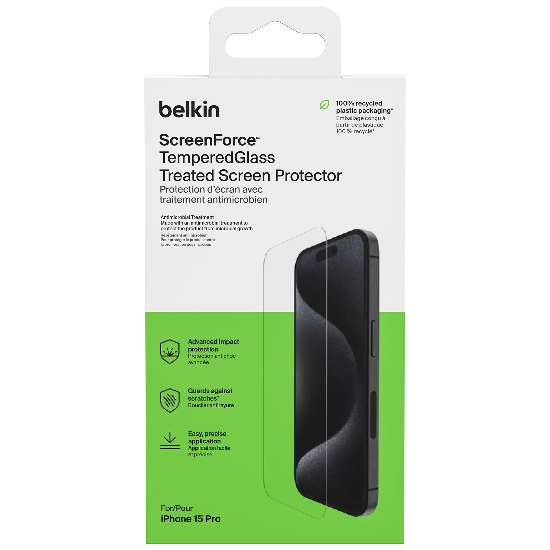 Belkin Screenforce Tempered Gl. antibakt. iPhone 15 Pro OVA137ZZ