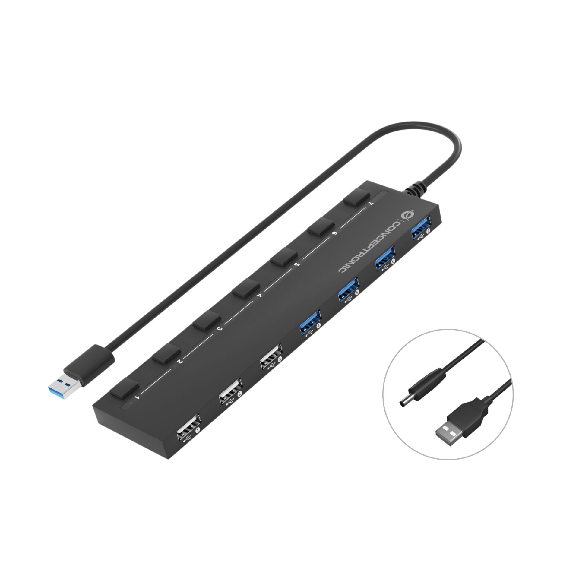 Conceptronic HUBBIES09B Schnittstellen-Hub USB Typ-A 5000 Mbit/s Schwarz