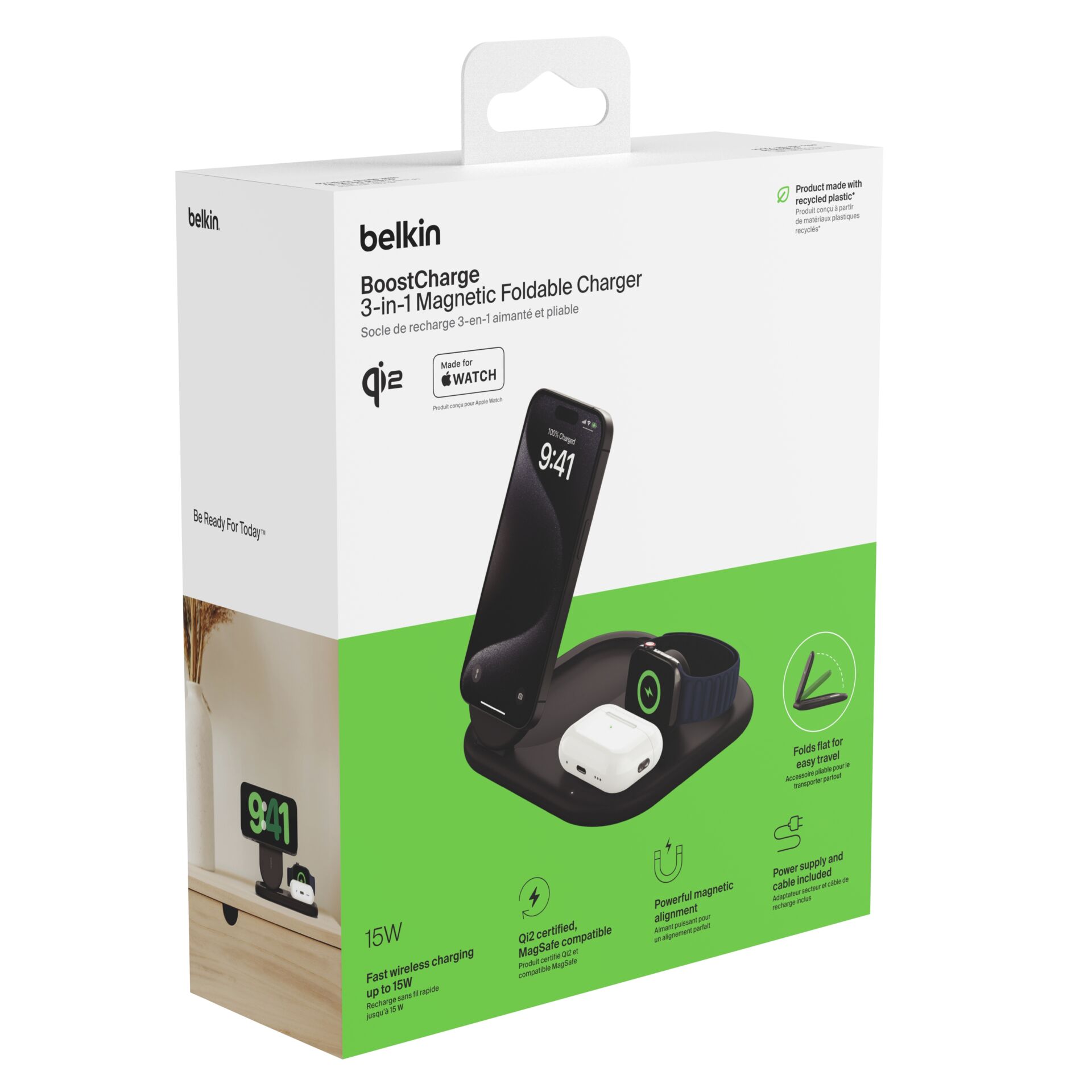 Belkin BOOST Charge 3in1 Qi2 15W magn.Ladestation schw.WIZ029vfBK