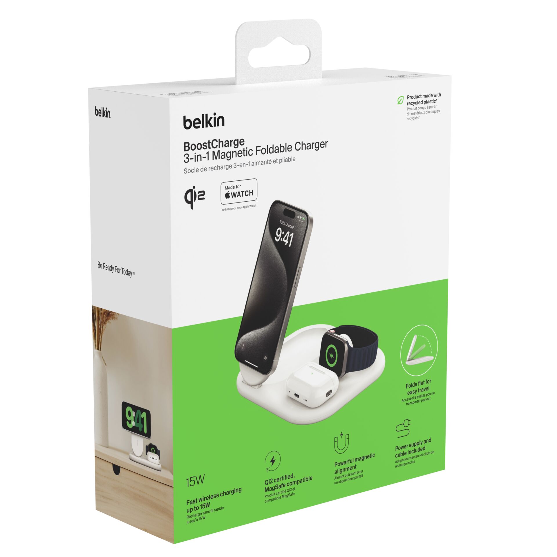 Belkin BOOST Charge 3in1 Qi2 15W magn.Ladestation weiß WIZ029vfWH