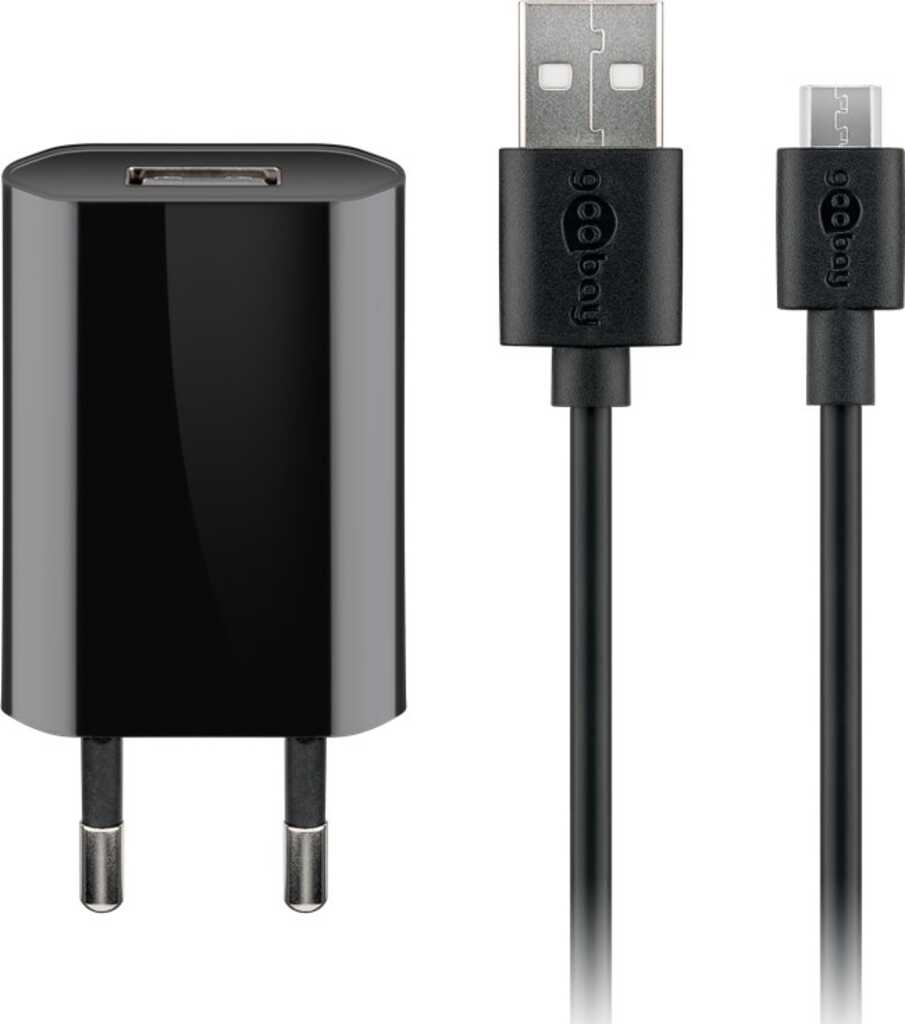 Goobay Micro-USB-Ladeset (5 W) Netzteil mit Micro-USB-Kabel, 1 m , schwarz