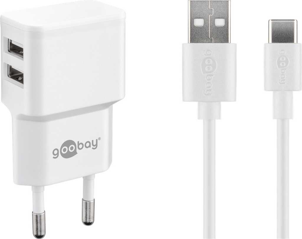 Goobay USB-Dual-Ladeset, USB-C, 2,4A, 12W, für Mobilgeräte Indoor weiss