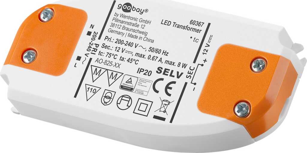 Goobay LED-Trafo 12 V/8 W für LEDs bis 8 W Gesamtlast und Gleichspannung von 12 V (DC)